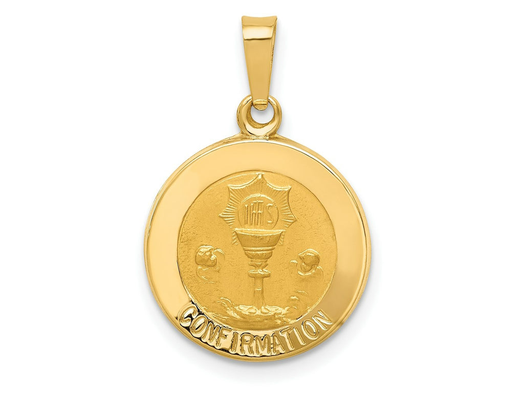 FJC Finejewelers 14 kt Yellow Gold Polished and Satin Confirmation Medal Hollow Charm 18 x 15 mm