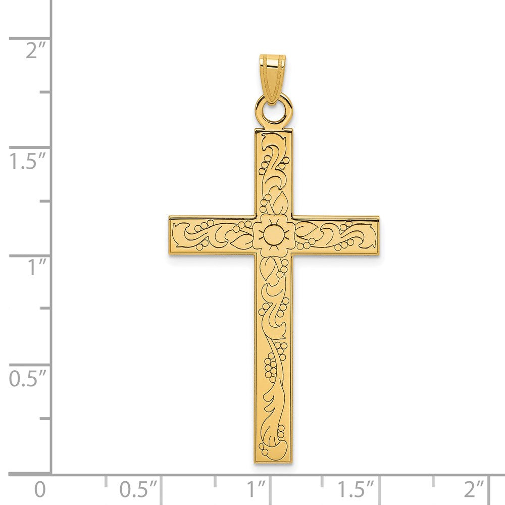 FJC Finejewelers 14 kt Yellow Gold Etched Floral Design Cross Charm 49 x 25 mm