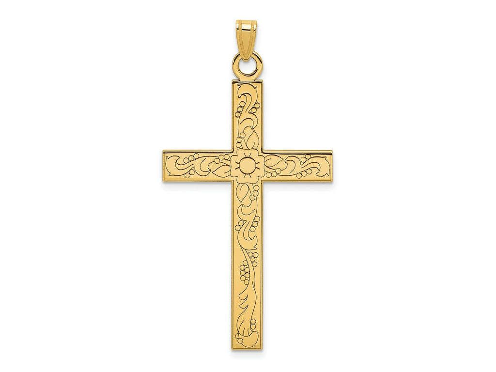 FJC Finejewelers 14 kt Yellow Gold Etched Floral Design Cross Charm 49 x 25 mm