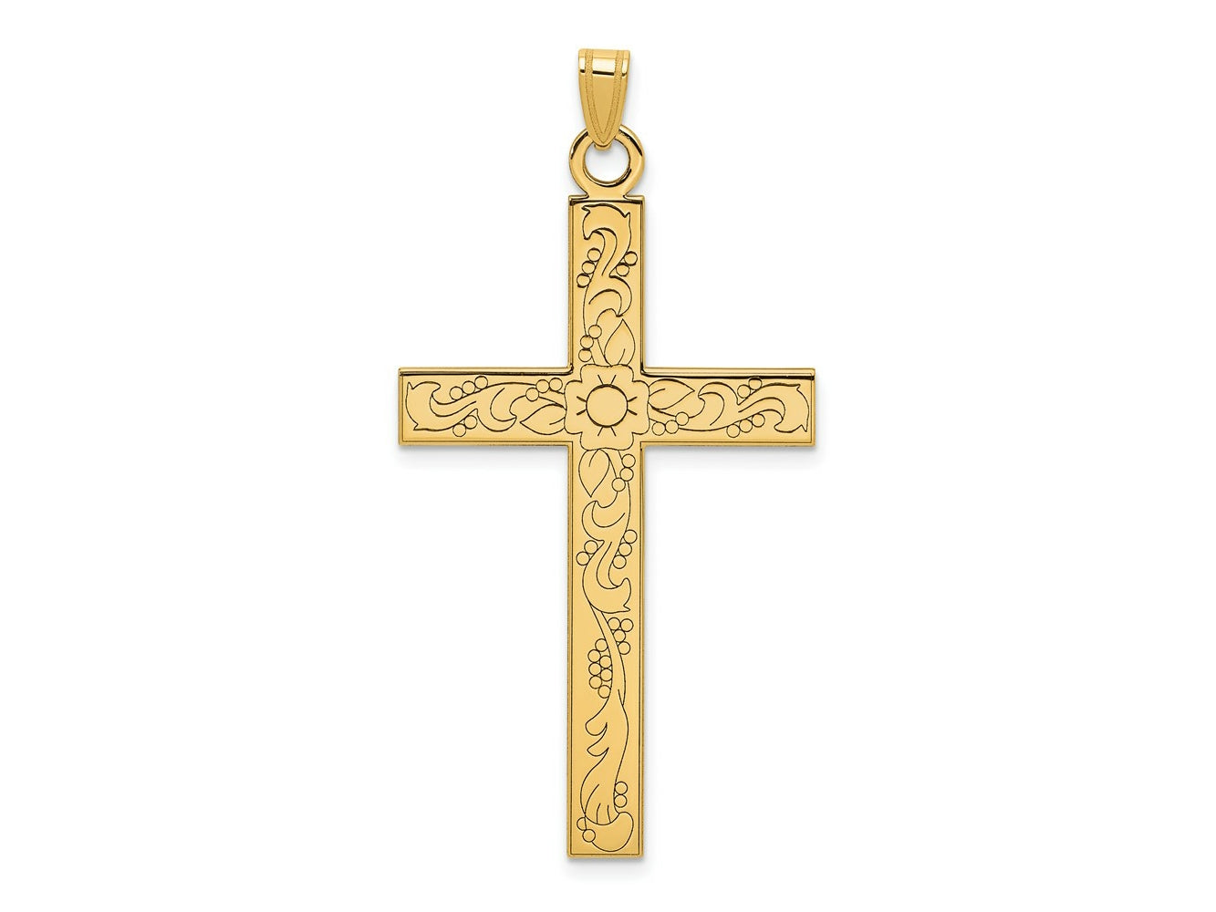 FJC Finejewelers 14 kt Yellow Gold Etched Floral Design Cross Charm 49 x 25 mm