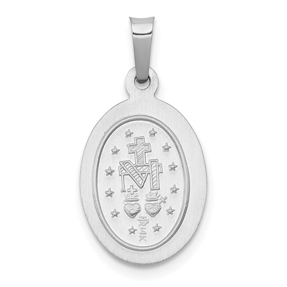 FJC Finejewelers 14 kt White Gold Polished Satin Miraculous Medal Hollow Charm 23 mm x 12 mm