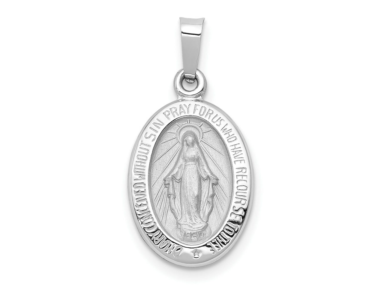 FJC Finejewelers 14 kt White Gold Polished Satin Miraculous Medal Hollow Charm 23 mm x 12 mm