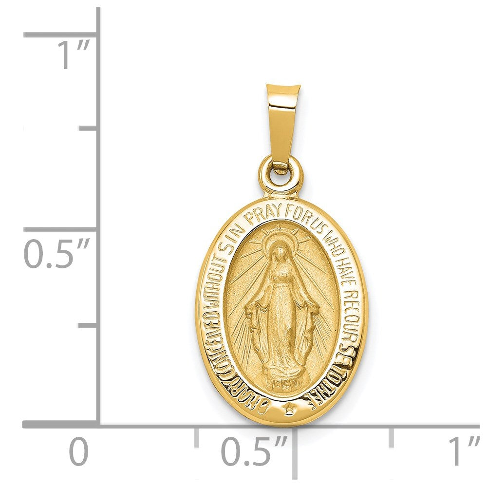 FJC Finejewelers 14 kt Yellow Gold Polished and Satin Miraculous Medal Hollow Charm 23 x 12 mm