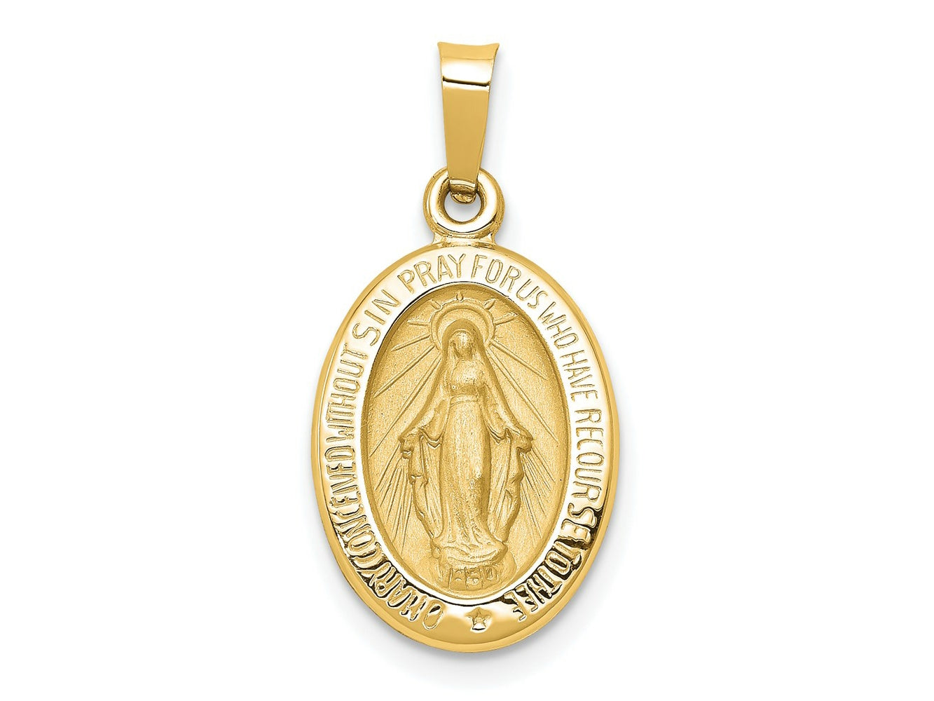 FJC Finejewelers 14 kt Yellow Gold Polished and Satin Miraculous Medal Hollow Charm 23 x 12 mm