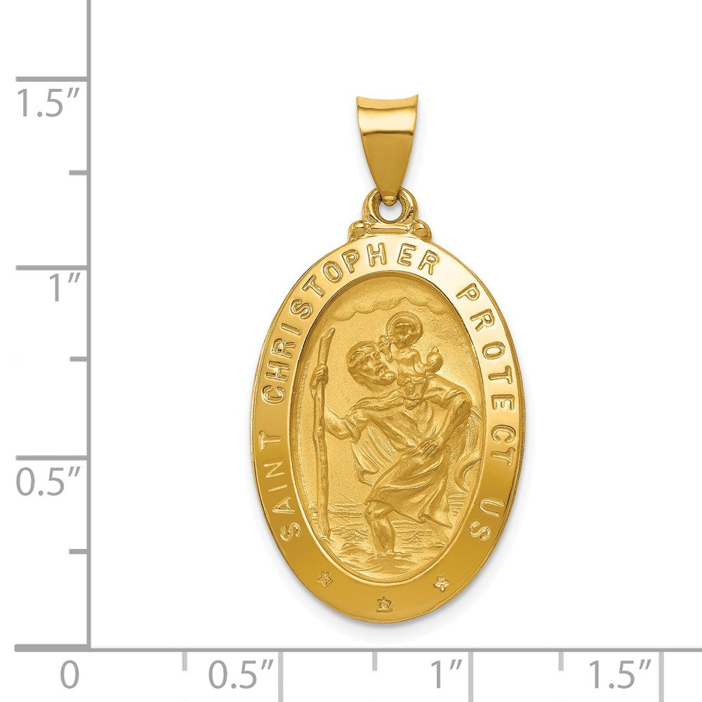 FJC Finejewelers 14 kt Yellow Gold Polished and Satin St Christopher Medal Hollow Charm 36 x 18 mm