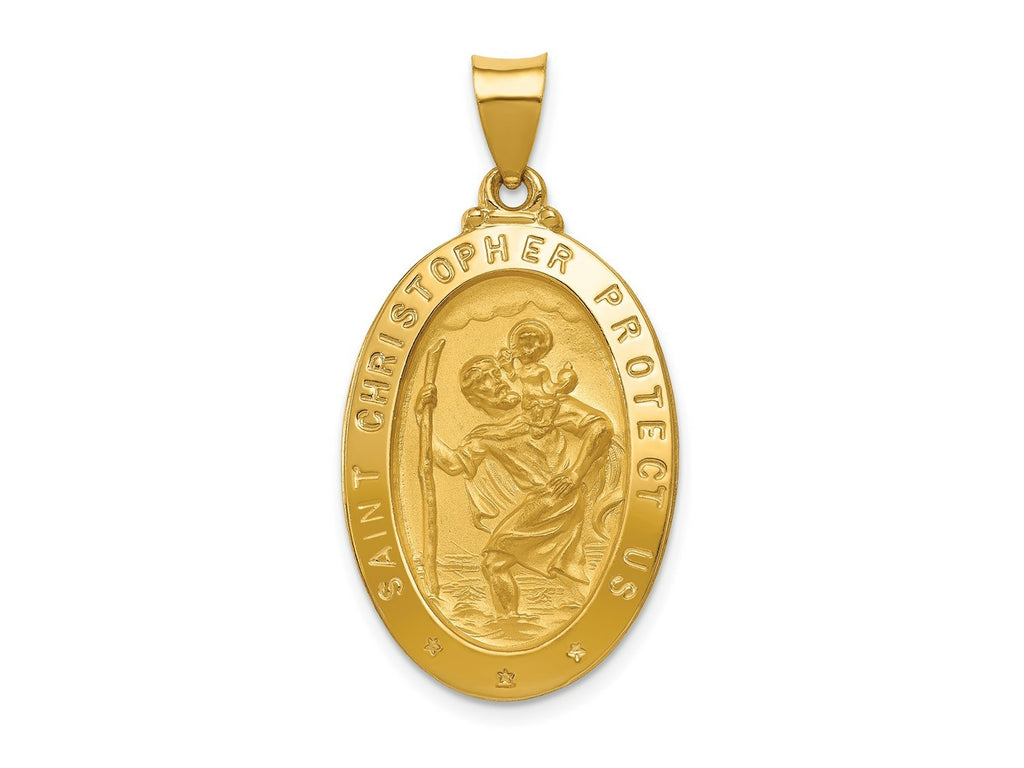 FJC Finejewelers 14 kt Yellow Gold Polished and Satin St Christopher Medal Hollow Charm 36 x 18 mm