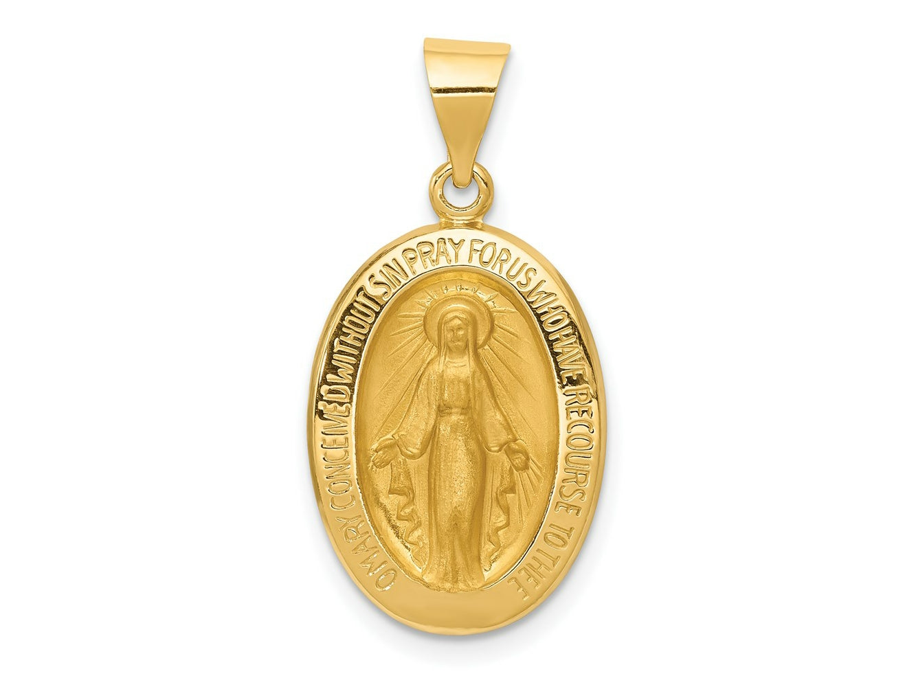 FJC Finejewelers 14 kt Yellow Gold Hollow Polished And Satin Miraculous Medal Charm 27 x 14 mm