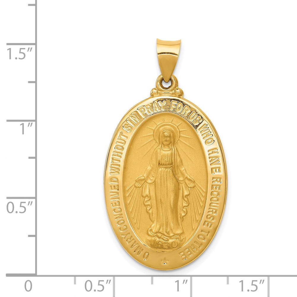 FJC Finejewelers 14 kt Yellow Gold Hollow Polished And Satin Miraculous Medal Charm 38 x 20 mm