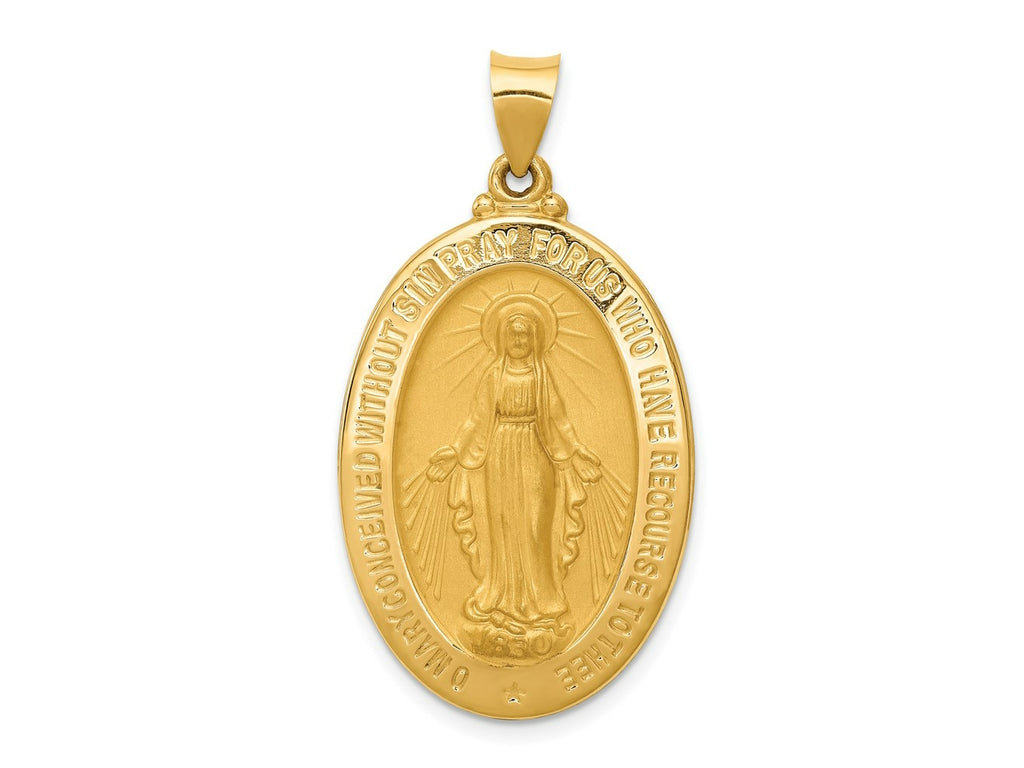 FJC Finejewelers 14 kt Yellow Gold Hollow Polished And Satin Miraculous Medal Charm 38 x 20 mm