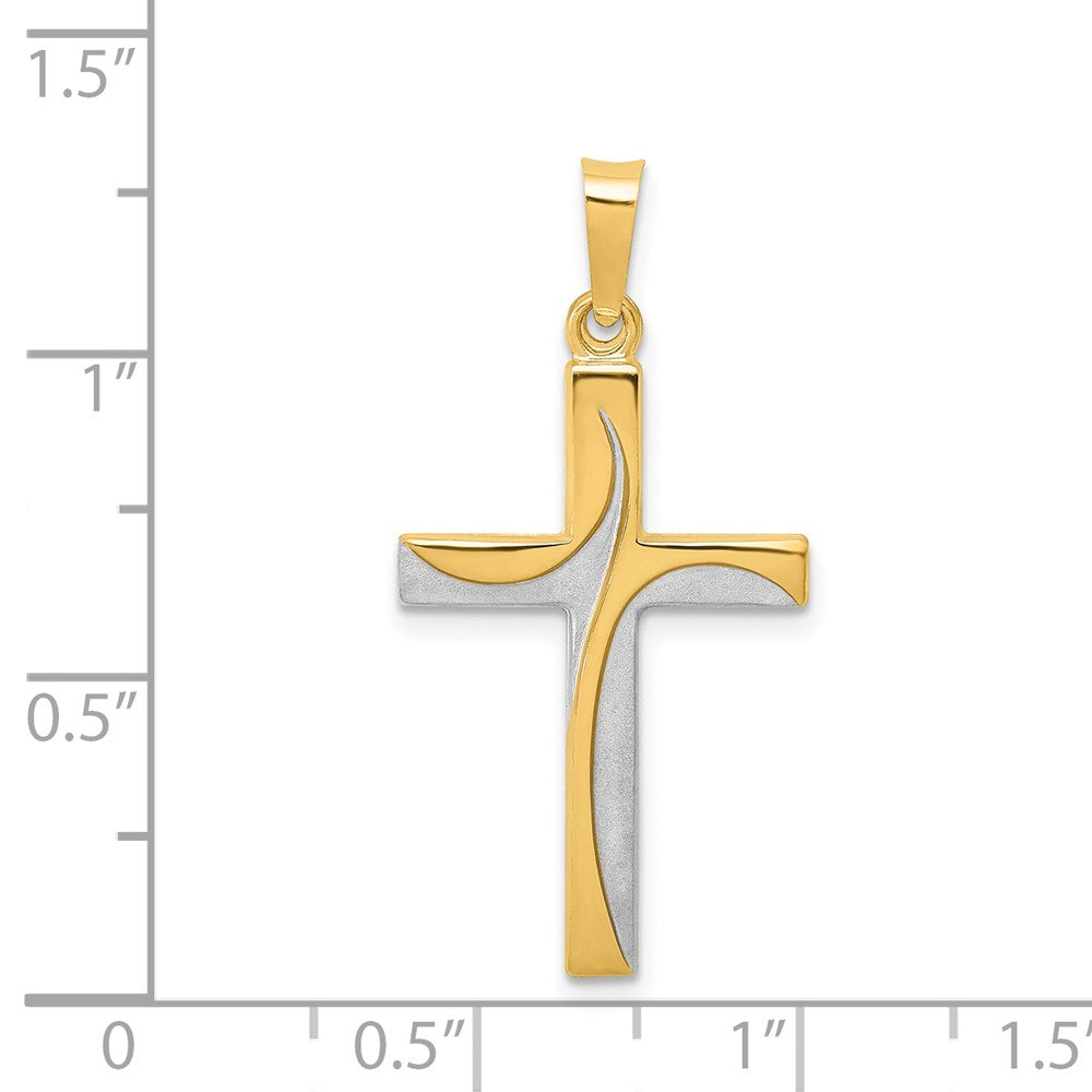 FJC Finejewelers 14 kt Yellow Gold Rhodium Satin and Polished Latin Cross Charm 31 x 16 mm