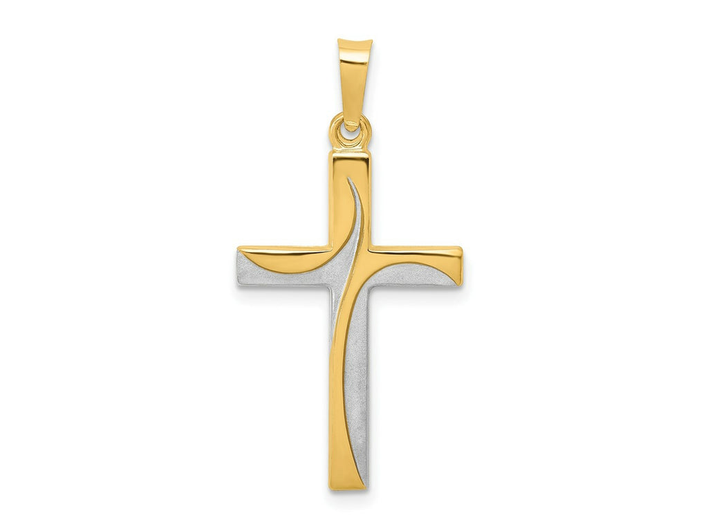 FJC Finejewelers 14 kt Yellow Gold Rhodium Satin and Polished Latin Cross Charm 31 x 16 mm