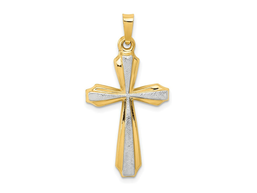FJC Finejewelers 14 kt Yellow Gold with Rhodium Textured and Polished Passion Cross Charm 34 x 17 mm