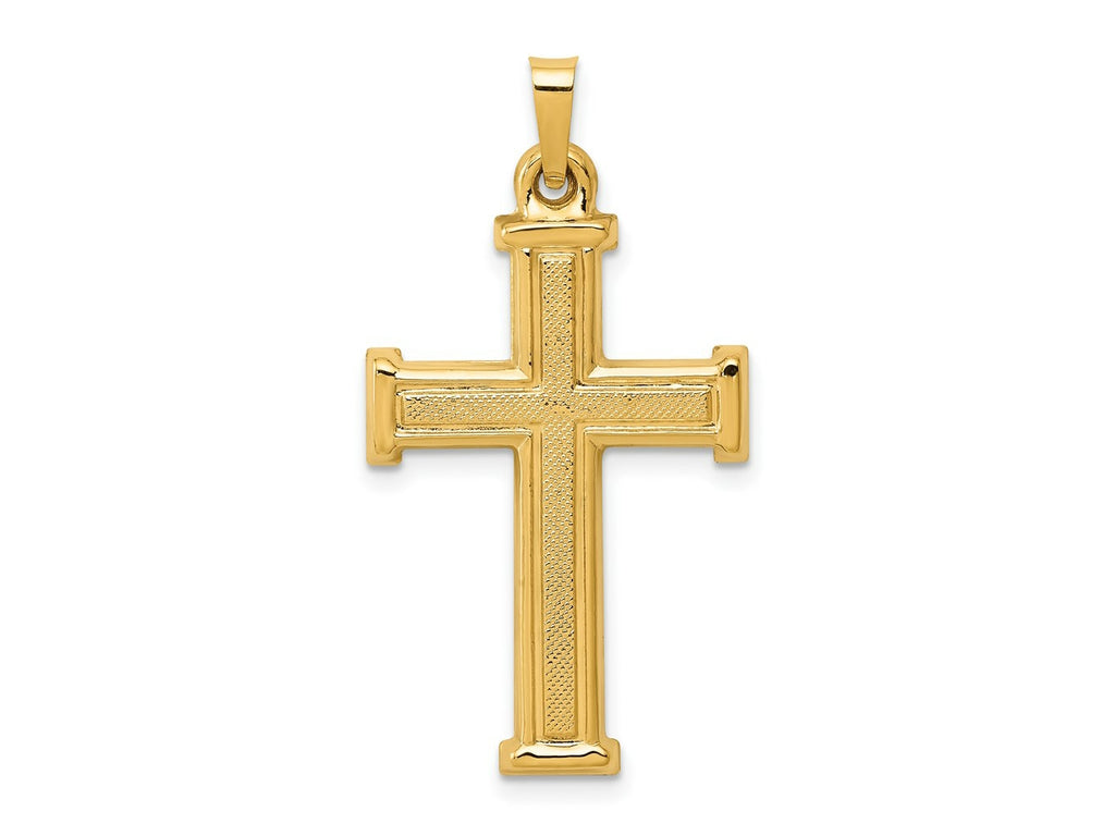 FJC Finejewelers 14 kt Yellow Gold Brushed and Polished Latin Cross Charm 35 x 17 mm