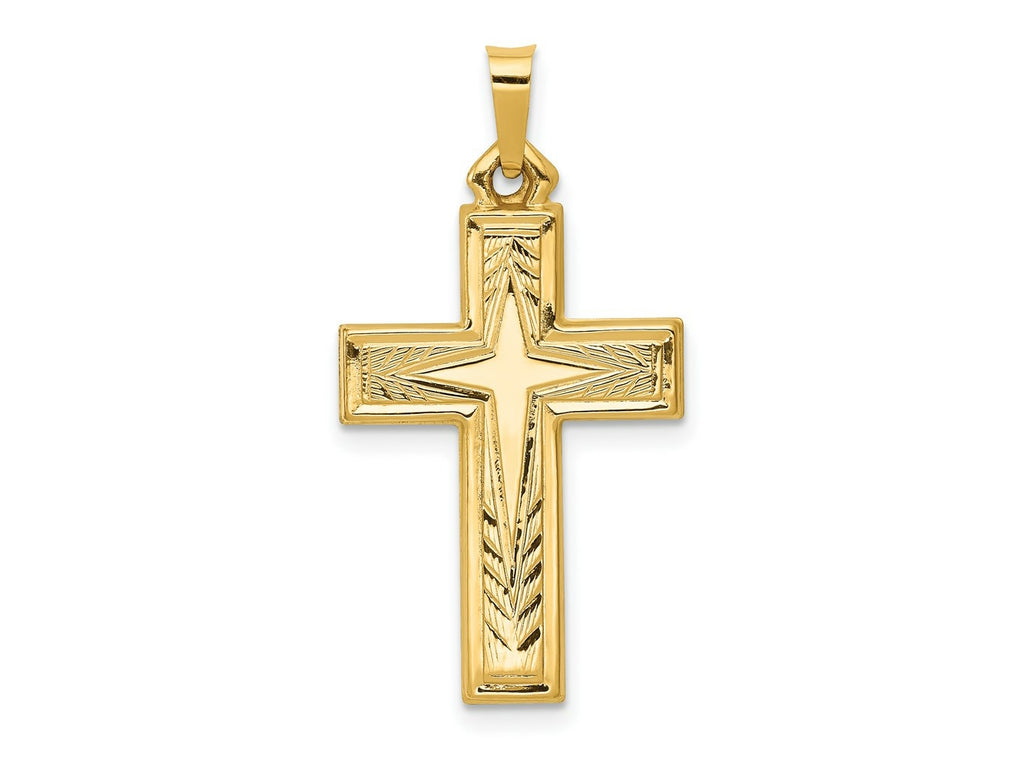 FJC Finejewelers 14 kt Yellow Gold Brushed and Polished Latin Cross Charm 31 x 16 mm