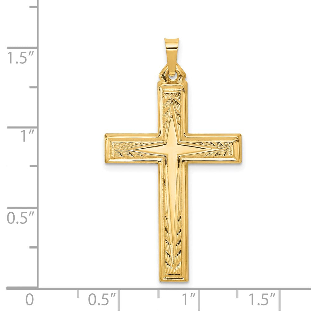 FJC Finejewelers 14 kt Yellow Gold Brushed and Polished Latin Cross Charm 39 x 22 mm