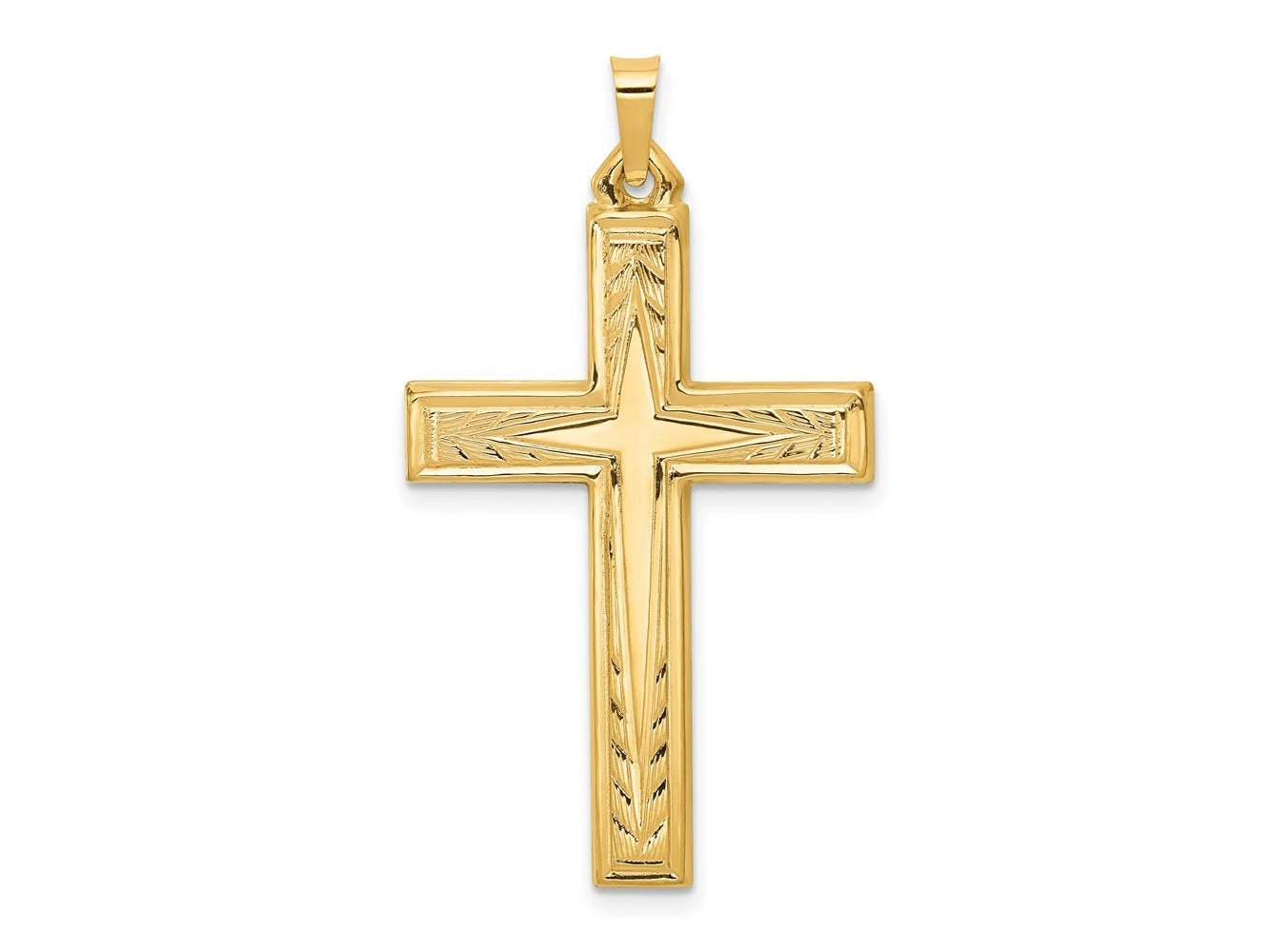 FJC Finejewelers 14 kt Yellow Gold Brushed and Polished Latin Cross Charm 39 x 22 mm