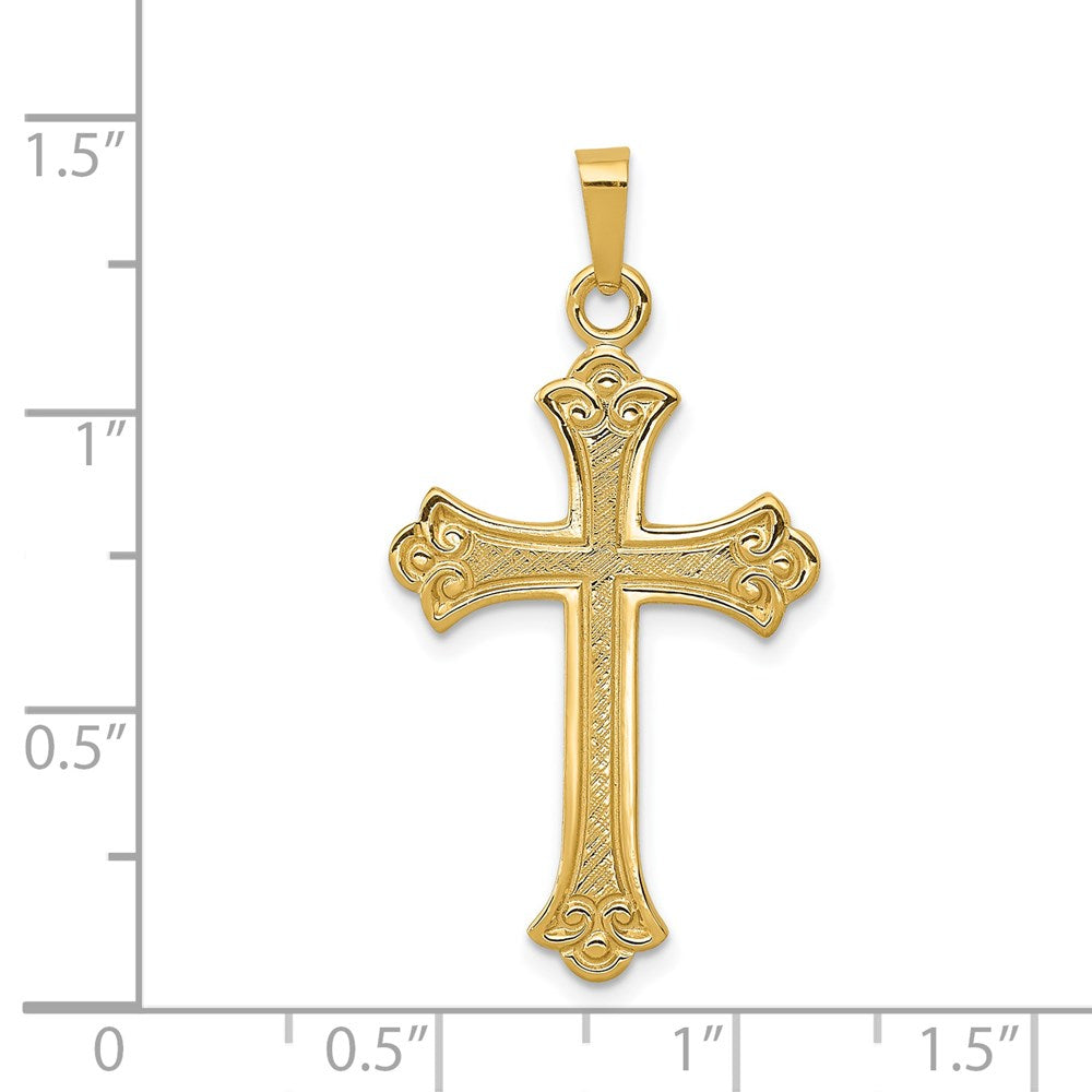 FJC Finejewelers 14 kt Yellow Gold Textured and Polished Fleur de lis Cross Charm 24 x 18 mm