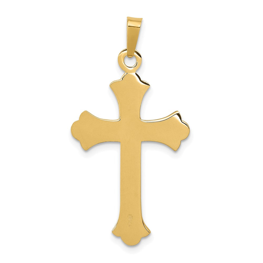 FJC Finejewelers 14 kt Yellow Gold Textured and Polished Fleur de lis Cross Charm 24 x 18 mm