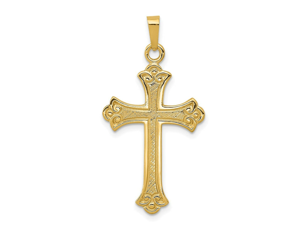 FJC Finejewelers 14 kt Yellow Gold Textured and Polished Fleur de lis Cross Charm 24 x 18 mm