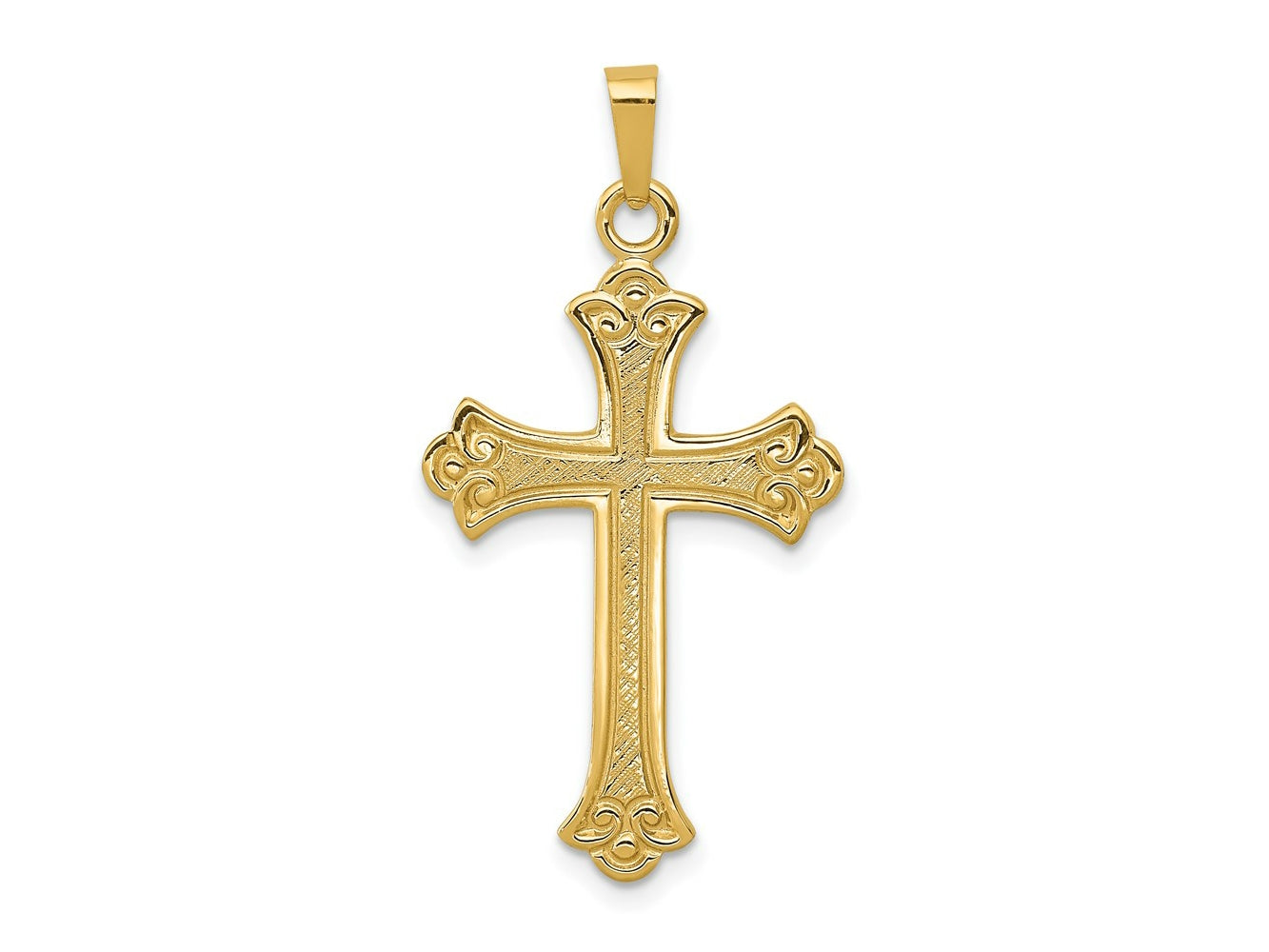 FJC Finejewelers 14 kt Yellow Gold Textured and Polished Fleur de lis Cross Charm 24 x 18 mm