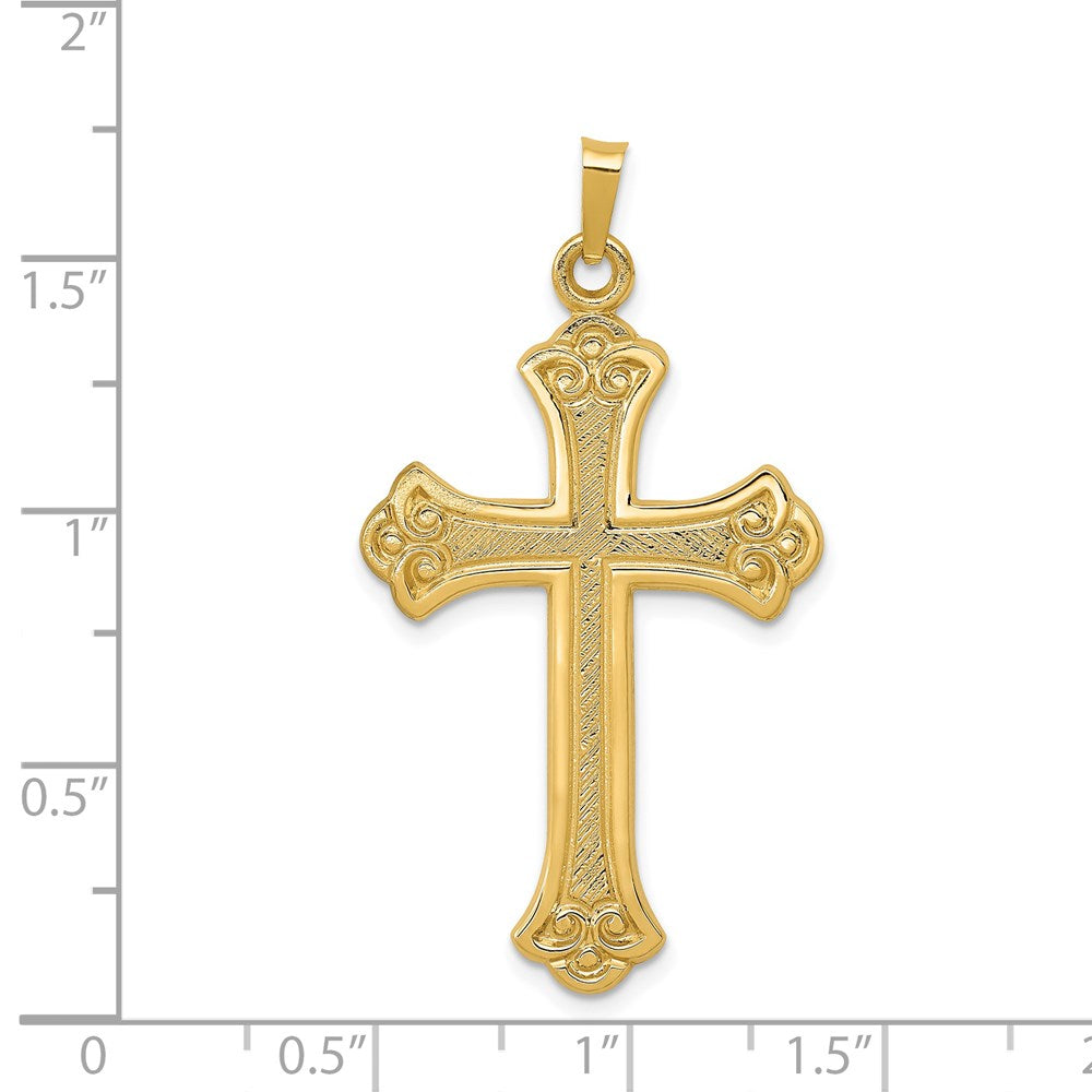 FJC Finejewelers 14 kt Yellow Gold Textured and Polished Fleur de lis Cross Charm 41 x 22 mm