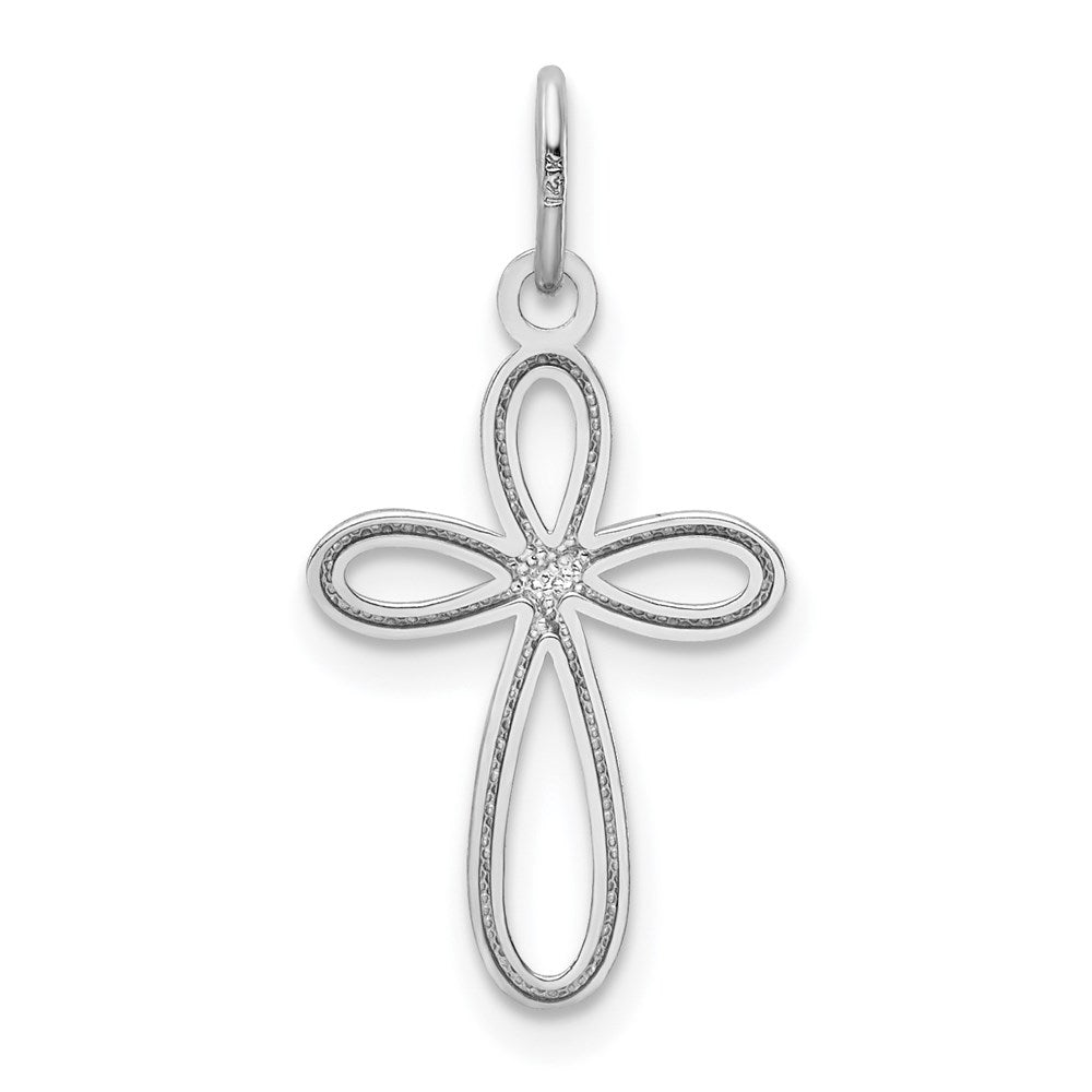 FJC Finejewelers 14 kt White Gold Polished Small Ribbon Cross Charm 23 mm x 11 mm