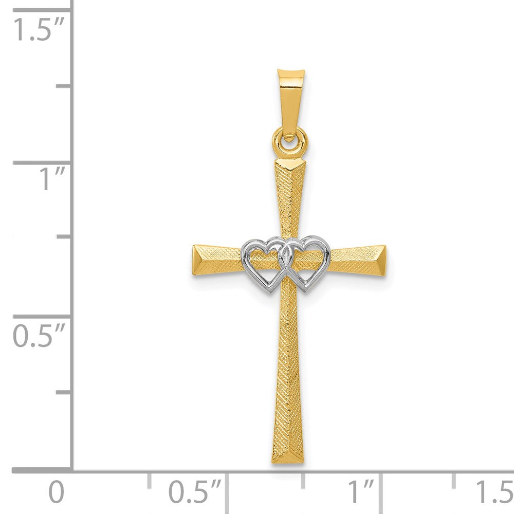 FJC Finejewelers 14 kt Two Tone Gold Textured and Polished Latin Cross with Hearts Charm 32 mm