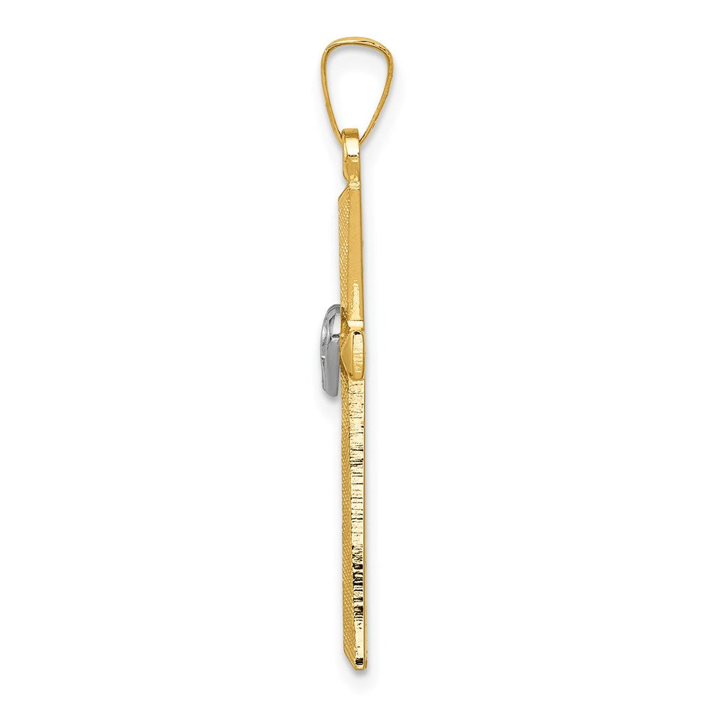 FJC Finejewelers 14 kt Two Tone Gold Textured and Polished Latin Cross with Hearts Charm 32 mm