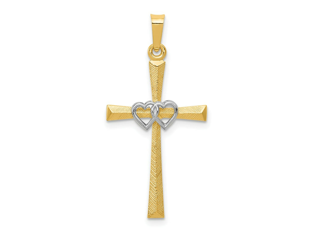 FJC Finejewelers 14 kt Two Tone Gold Textured and Polished Latin Cross with Hearts Charm 32 mm
