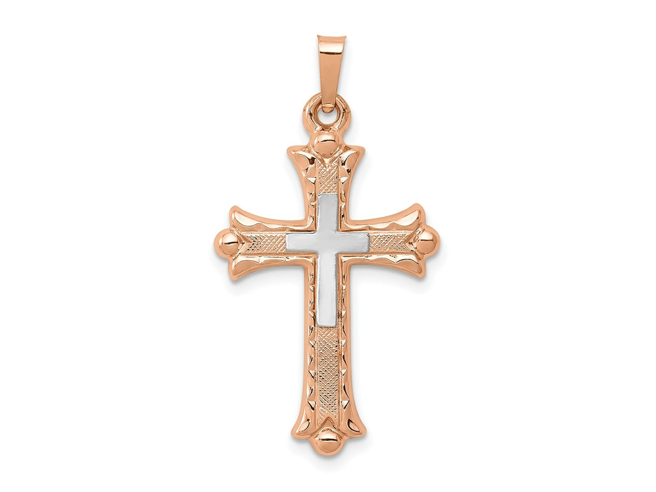 FJC Finejewelers 14 kt Two Tone Gold Two-Tone Budded Cross Charm 32 x 18 mm