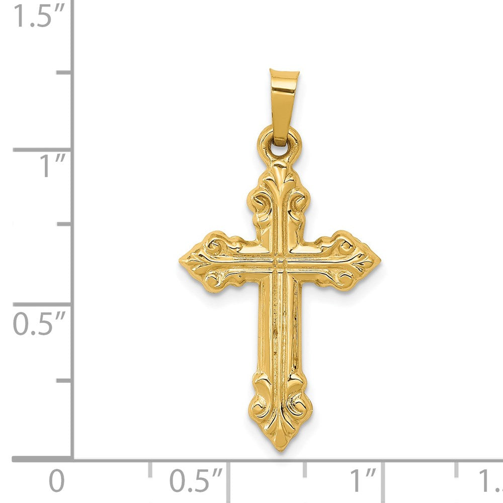 FJC Finejewelers 14 kt Yellow Gold Brushed and Polished Budded Cross Charm 31 mm