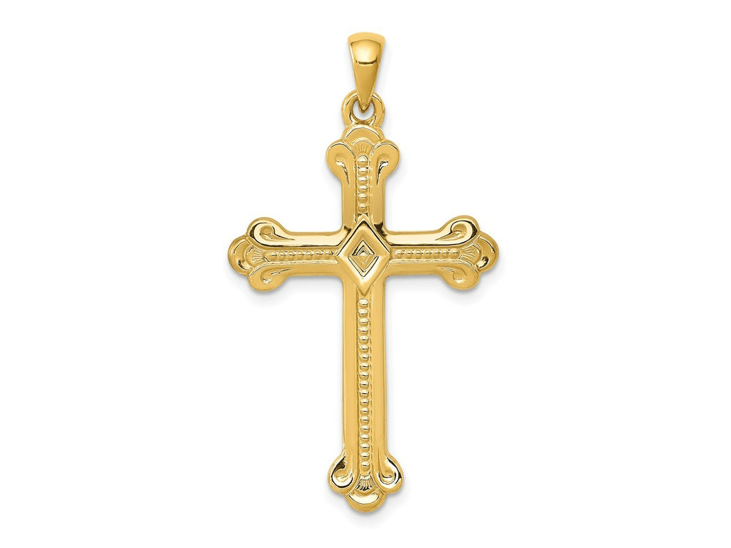 FJC Finejewelers 14 kt Yellow Gold Budded Cross Charm 41 x 22 mm