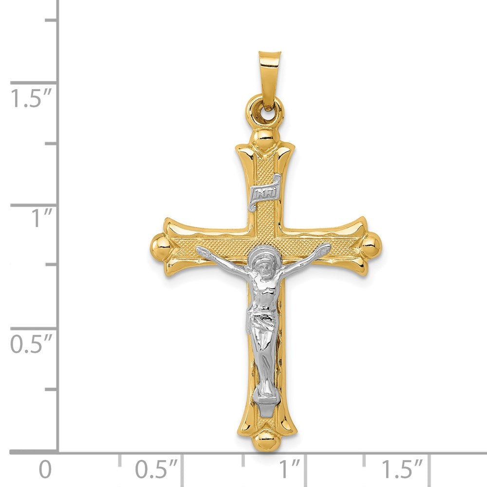 FJC Finejewelers 14 kt Two Tone Gold Two-Tone Textured and Polished INRI Crucifix Charm 40 x 23 mm