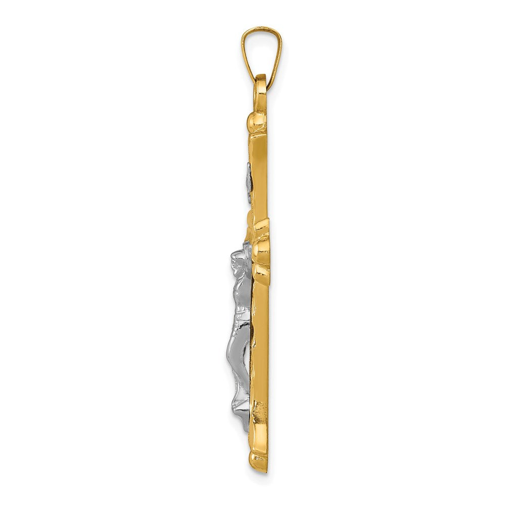 FJC Finejewelers 14 kt Two Tone Gold Two-Tone Textured and Polished INRI Crucifix Charm 40 x 23 mm