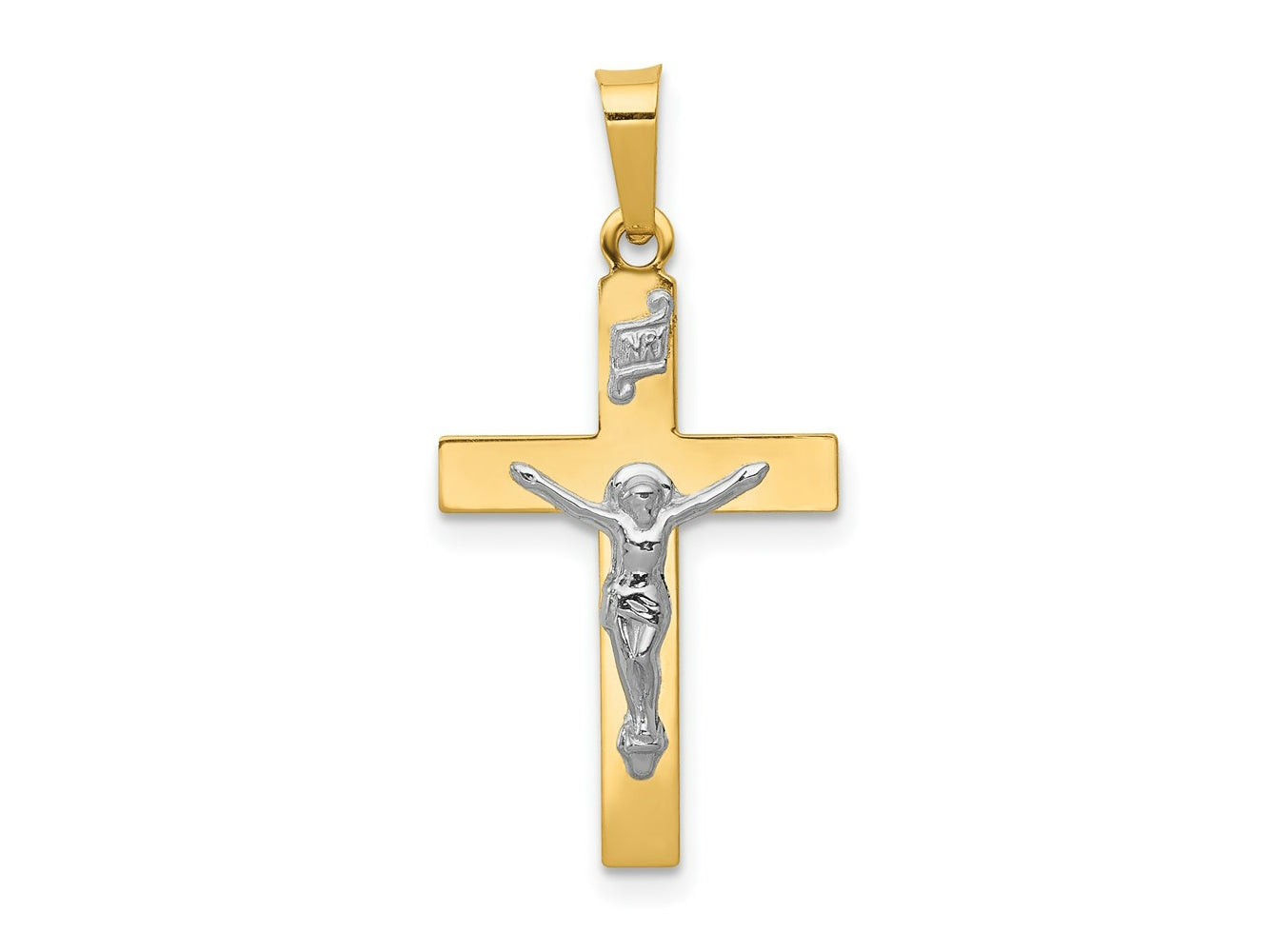 FJC Finejewelers 14 kt Yellow Gold with Rhodium Polished Inri Crucifix Charm 27 x 14 mm