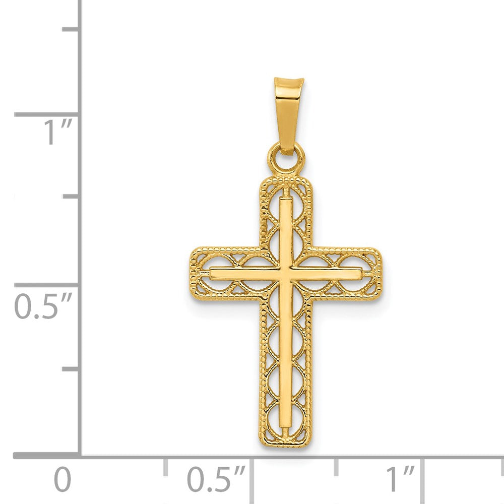 FJC Finejewelers 14 kt Yellow Gold Polished Filigree Cross Charm 27 x 14 mm