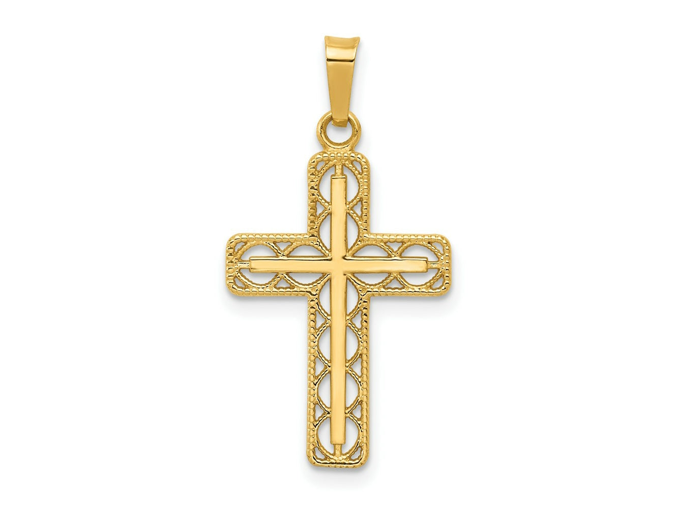 FJC Finejewelers 14 kt Yellow Gold Polished Filigree Cross Charm 27 x 14 mm