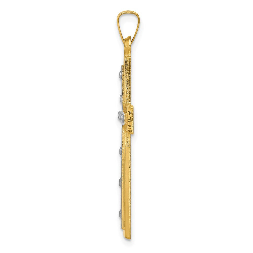 FJC Finejewelers 14 kt Yellow Gold W/Rhodium Polished and Satin Cross Charm 36 x 20 mm