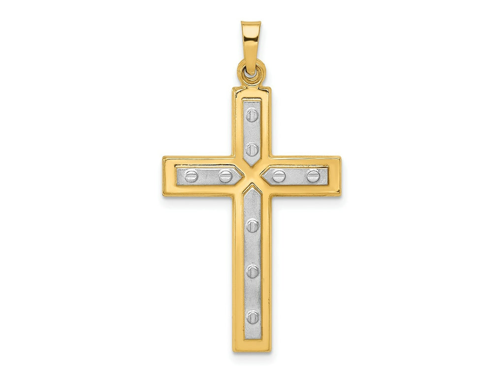 FJC Finejewelers 14 kt Yellow Gold W/Rhodium Polished and Satin Cross Charm 36 x 20 mm