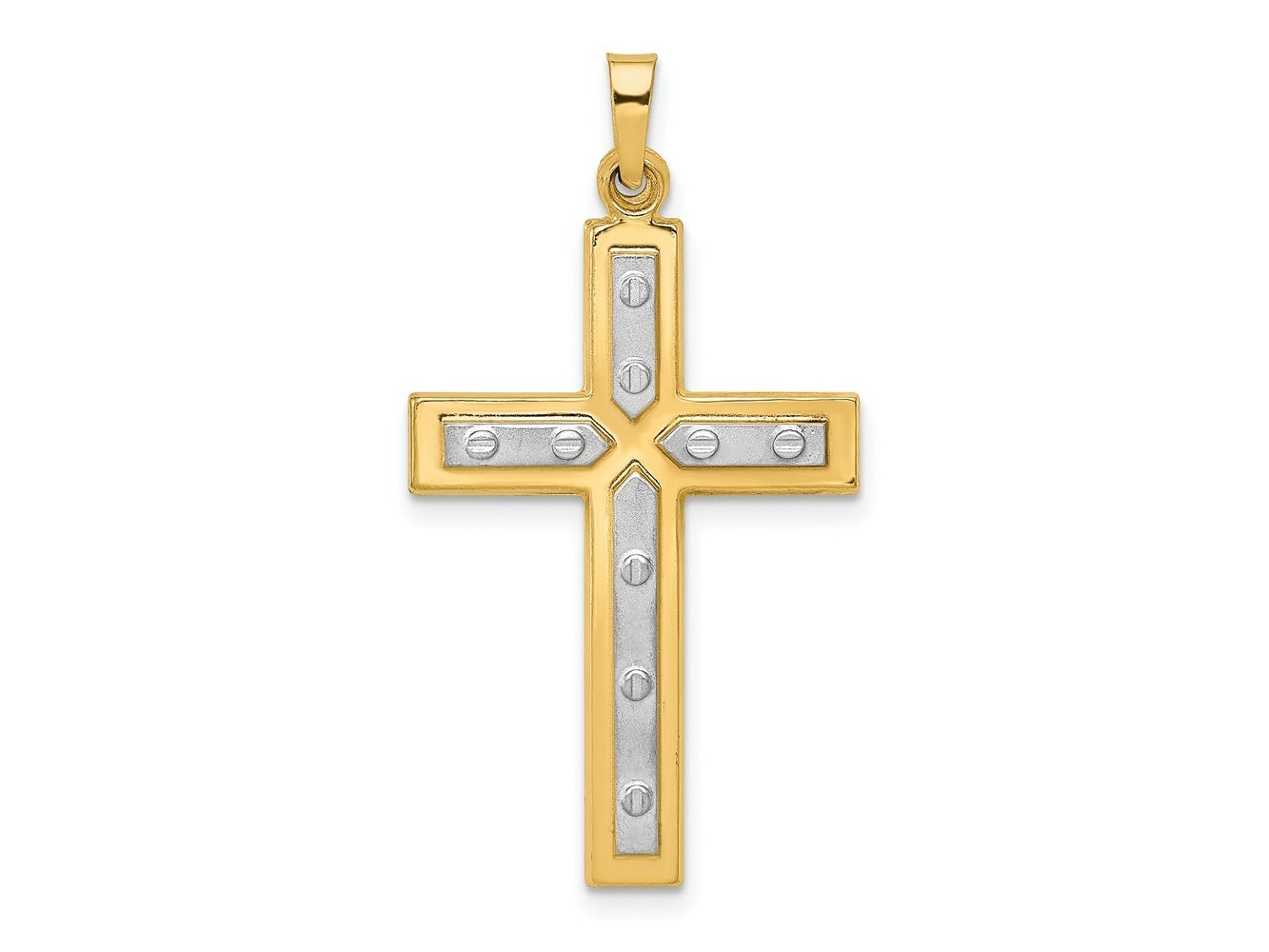 FJC Finejewelers 14 kt Yellow Gold W/Rhodium Polished and Satin Cross Charm 36 x 20 mm