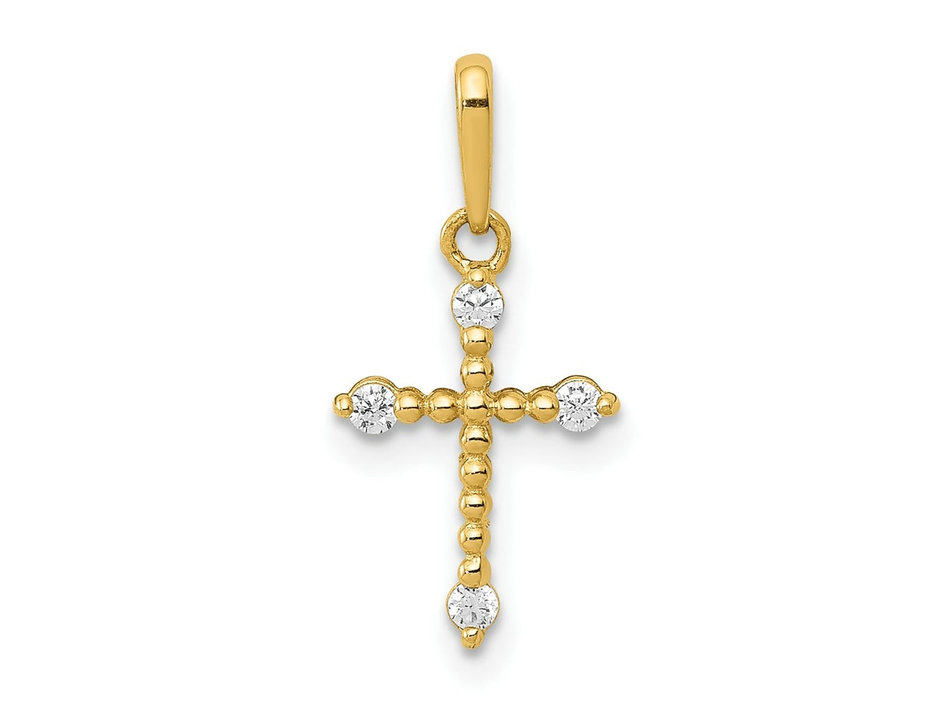 FJC Finejewelers 14 kt Yellow Gold Polished Beaded CZ Cross Charm 17 x 8 mm