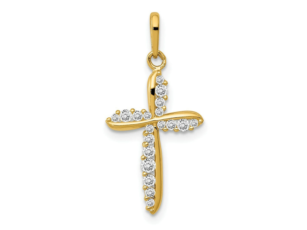 FJC Finejewelers 14 kt Yellow Gold Polished CZ Cross Charm 23 x 11 mm