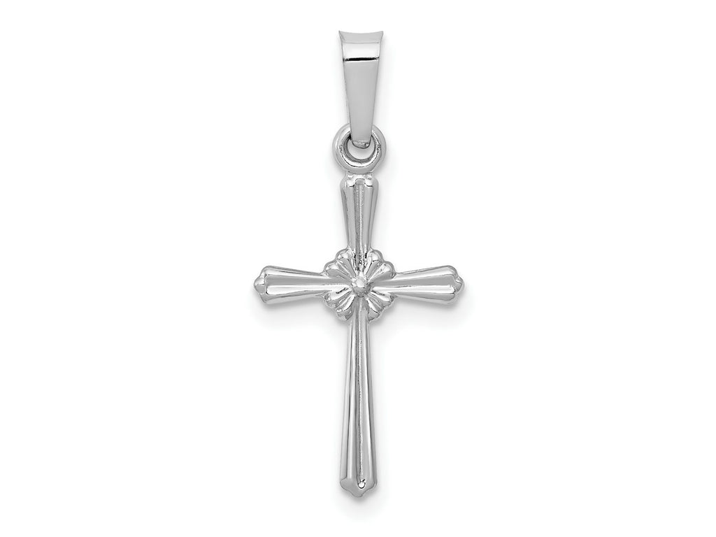 FJC Finejewelers 14 kt White Gold Polished Center Flower Cross Charm 23 mm x 10 mm