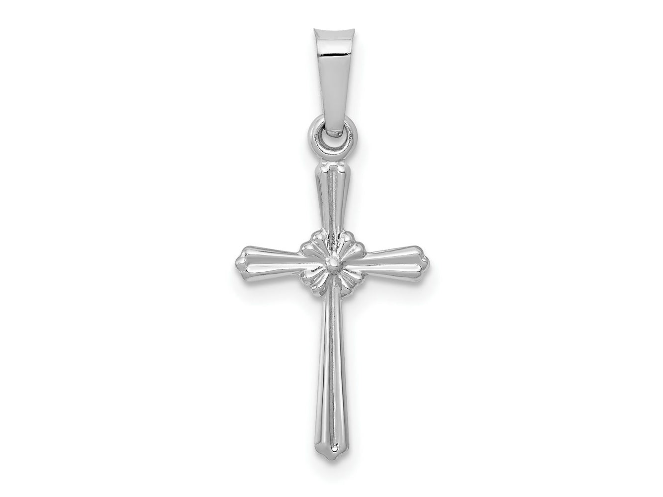 FJC Finejewelers 14 kt White Gold Polished Center Flower Cross Charm 23 mm x 10 mm