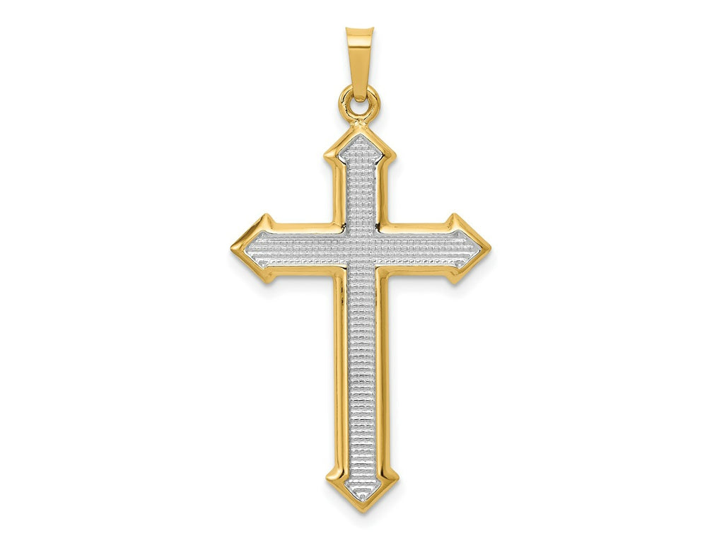 FJC Finejewelers 14 kt Yellow Gold with Rhodium Polished and Textured Passion Cross Charm 38 x 21 mm