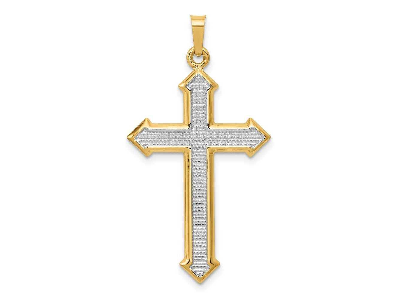 FJC Finejewelers 14 kt Yellow Gold with Rhodium Polished and Textured Passion Cross Charm 38 x 21 mm