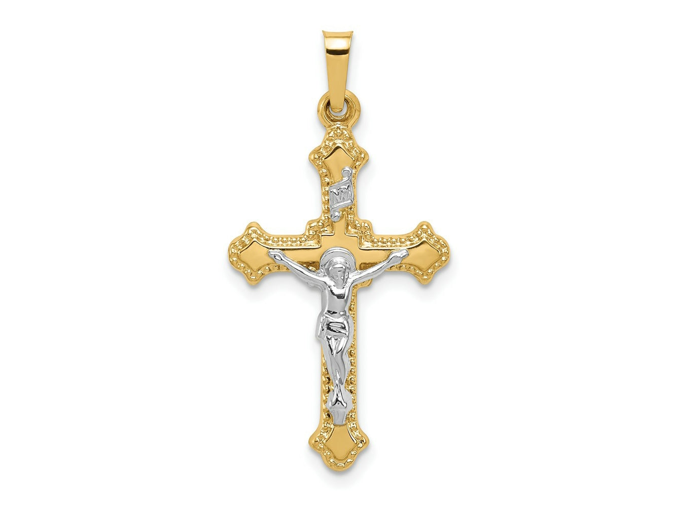 FJC Finejewelers 14 kt Two Tone Gold Polished INRI Crucifix Charm 32 x 16 mm