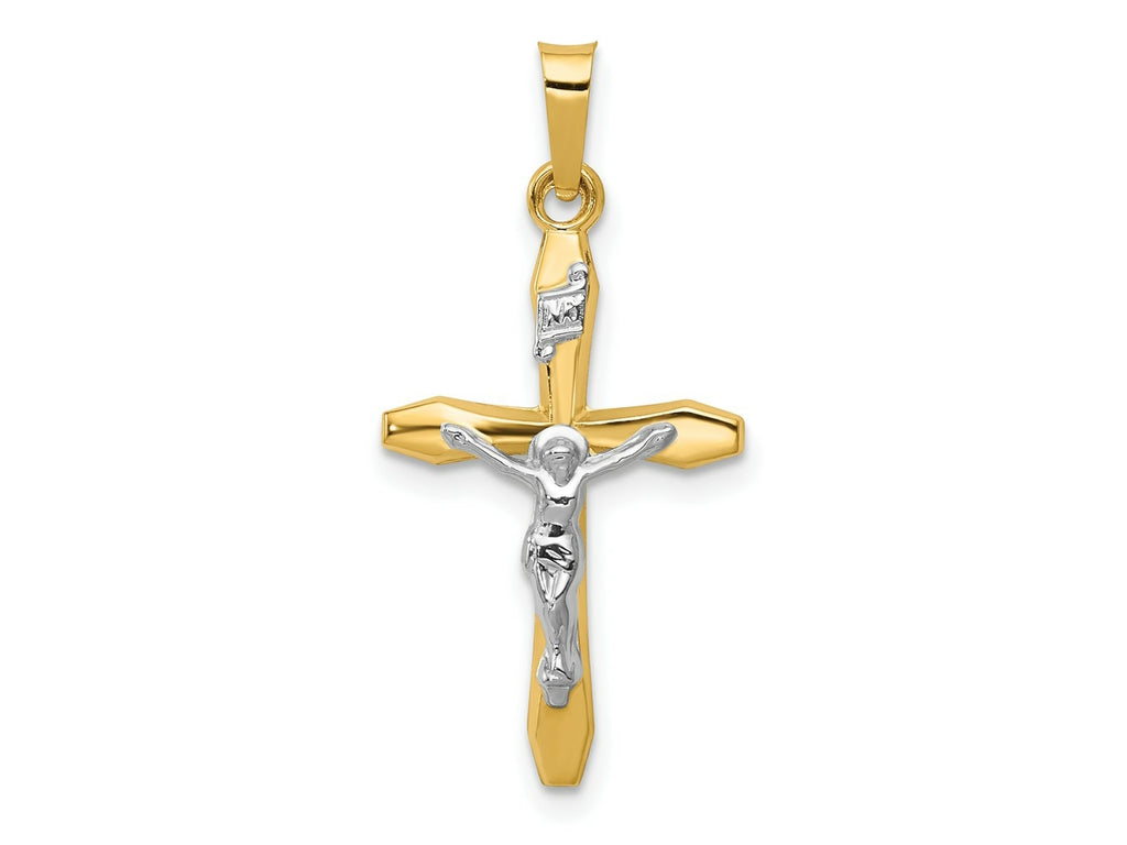 FJC Finejewelers 14 kt Two Tone Gold Polished INRI Crucifix Charm 28 x 14 mm