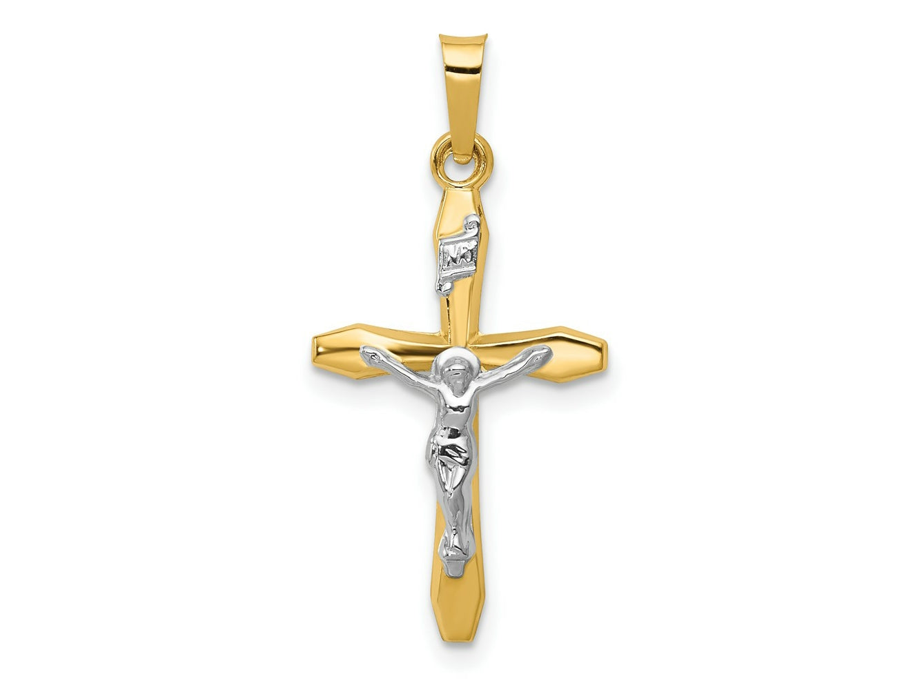 FJC Finejewelers 14 kt Two Tone Gold Polished INRI Crucifix Charm 28 x 14 mm