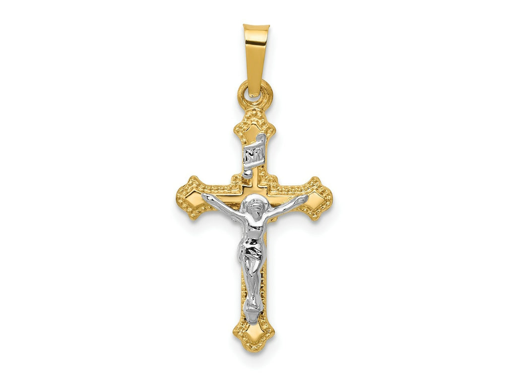 FJC Finejewelers 14 kt Two Tone Gold Polished INRI Crucifix Charm 27 x 13 mm
